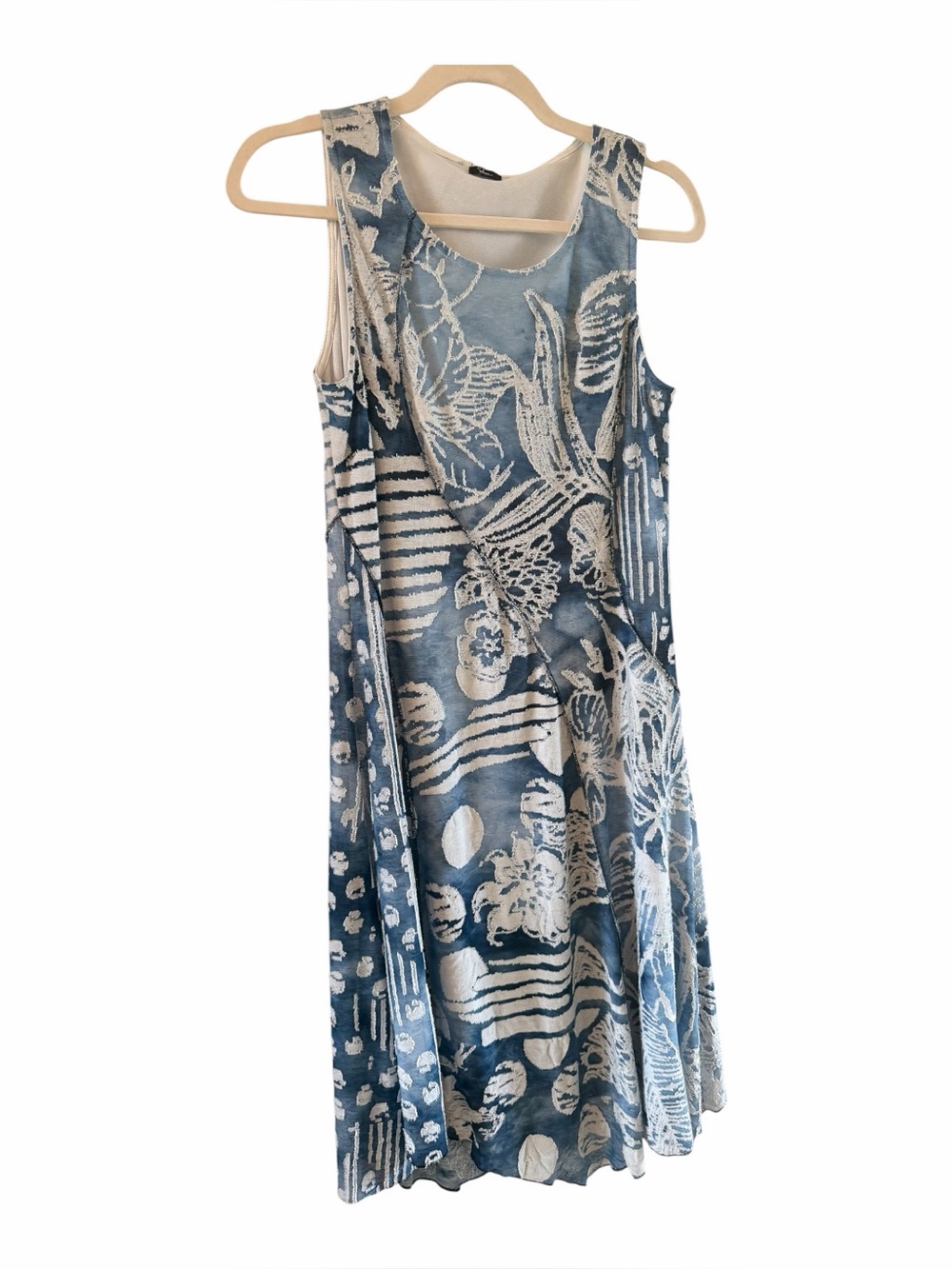 👗 SHANA Sleeveless Blue & White Floral-Stripe Midi Dress